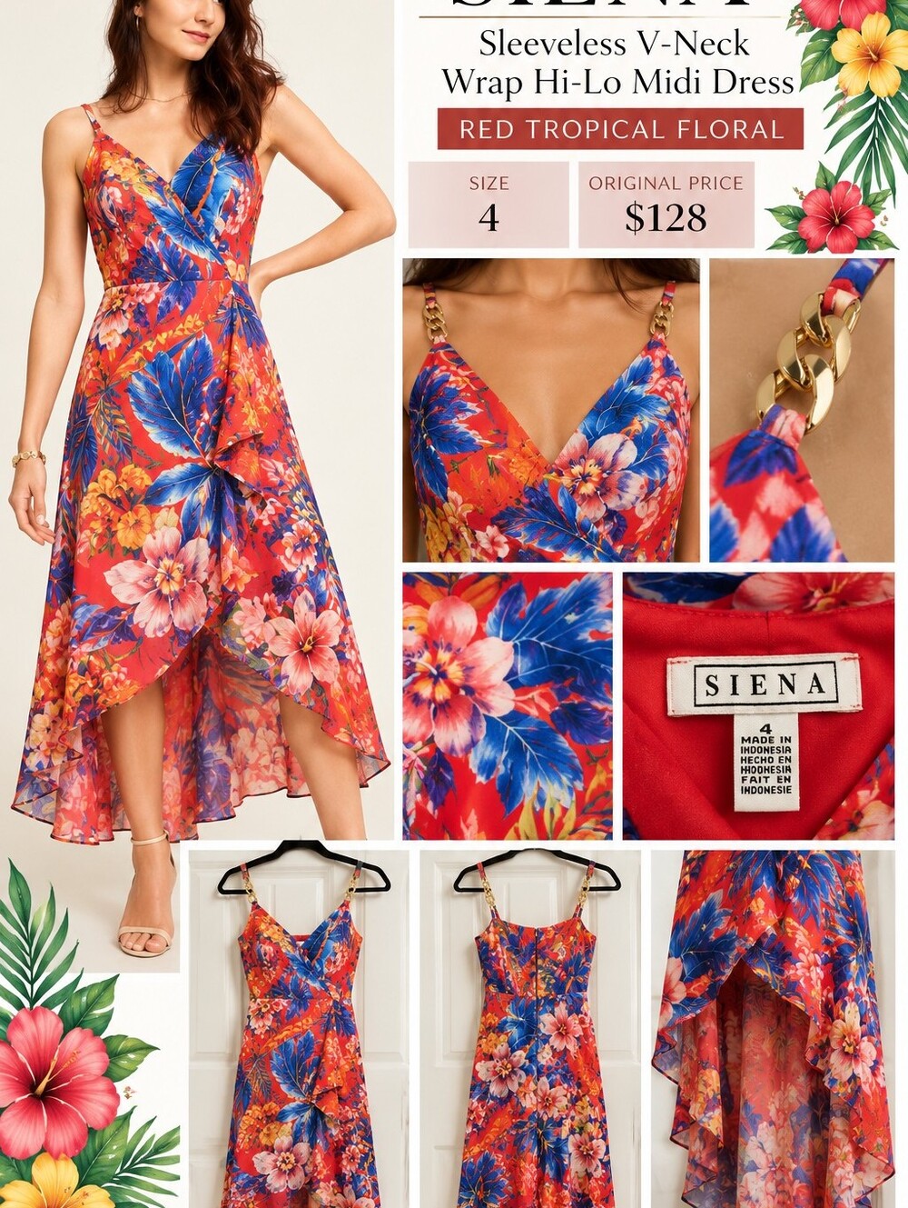 NWT Sienna Pink Floral Wrap Maxi Hi-Low Dress - Vibrant Tropical Print